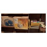 12” fan, portable toilet, brushes, pins & misc