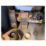 Vintage bottles, insulators, graters, kraut cutters