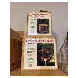 Bird feeders, large lot of hummingbird feeder bottles, plastic wash basin