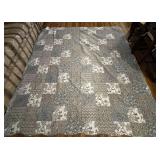 Quilt & 2 pillow shams - grey & blue floral print