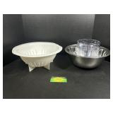 Large Metal Mixing Bowl, Strainer, and Canisters