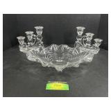 Glass Candle Stick Holders and Centerpiece Bowl