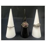 3 Sterling Silver Diamond Style Rings