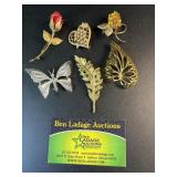 6 Vintage Decorative Brooches / Pins