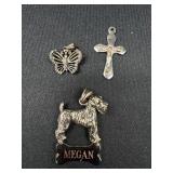 Sterling Silver butterfly, dog, and cross charms