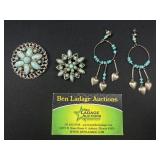 Turquoise brooches and earrings