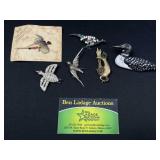 6 Vintage Bird Decorative Brooches / Pins