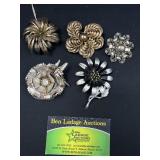 5 Floral Decorative Brooches / Pins