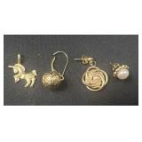 14K Earrings & unicorns charm