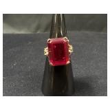 Antique Style 10K Gold Flame Ruby Ring