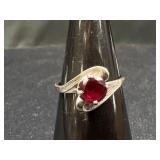 10K White Gold Ruby & Diamond Ring