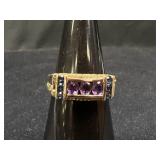 10K Designer THL Yellow Gold Amethyst Ring