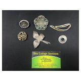 6 Floral Decorative Brooches / Pins