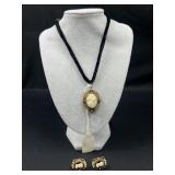 Coro cameo earrings & cameo locket necklace