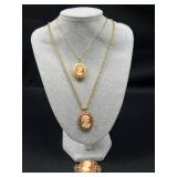 Cameo locket, necklace, and brooch