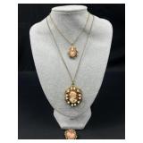 Cameo Jewelry Lot - 2 Necklaces & Ring