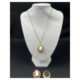 Cameo necklace & brooches