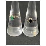 2 Sterling Silver Emerald & genuine sapphire Rings