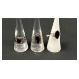 3 Sterling Silver Rings with Black Stone