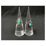 2 Nice Sterling Silver Turquoise Rings