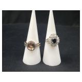 2 Sterling Silver Cluster Rings