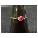 10K Gold Ring with Oval Pink Stone