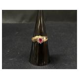 10K Gold Ring Band with Pink Topaz / Diamond