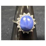 14K White Gold Blue Star Sapphire Ring