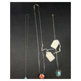 (3) Sterling Silver Turquoise style necklaces