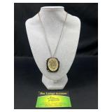 Lion Scrimshaw Style Pendant Necklace