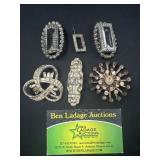 6 Silver & gem Decorative Brooches / Pins