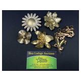 5 Floral Decorative Brooches / Pins