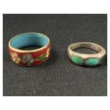2 Vintage Rings - Cloisonne & Turquoise Inlay