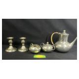 Royal Holland Pewter teapot, creamer, sugar