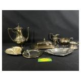 Derby Company Silver plated teapot, butter dish,