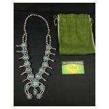 Vintage Navajo Turquoise Squash Blossom Necklace