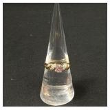 14K Gold Ring with Pink Center Stone & Diamonds