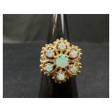 14K Yellow Gold Opal Flower Ring