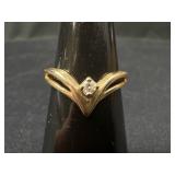 14K Yellow Gold Diamond V-Shape Ring