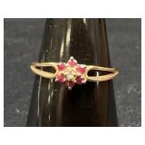 14K Yellow Gold Gemstone Flower Ring