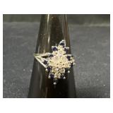 14K White Gold Diamond & Sapphire Cluster Ring