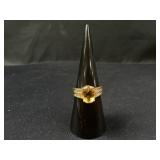 14K Gold Ring w/ Oval Yellow Stone Accent