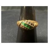 14K Gold Marquise Green Stone Cluster Ring