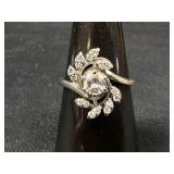 10K White Gold Floral Cluster Stone Ring