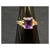 14K Yellow Gold Amethyst Diamond Ring