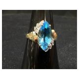 14K Yellow Gold Topaz and Diamond Ring