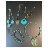 5 beaded & stoned necklaces