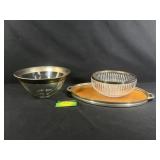 Clear glass bowls with silver plated rims