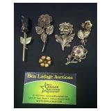 6 Floral Decorative Brooches / Pins
