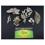 6 Floral Rhinestone Decorative Brooches / Pins
